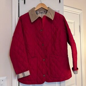 Barbour Annandale Quilted Jacket in Red with Tan Collar